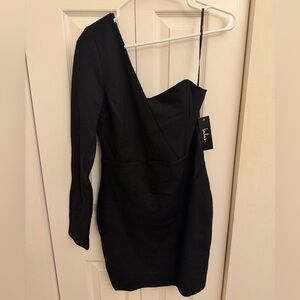 Lulu's Black One-Shoulder Long Sleeve Mini Dress